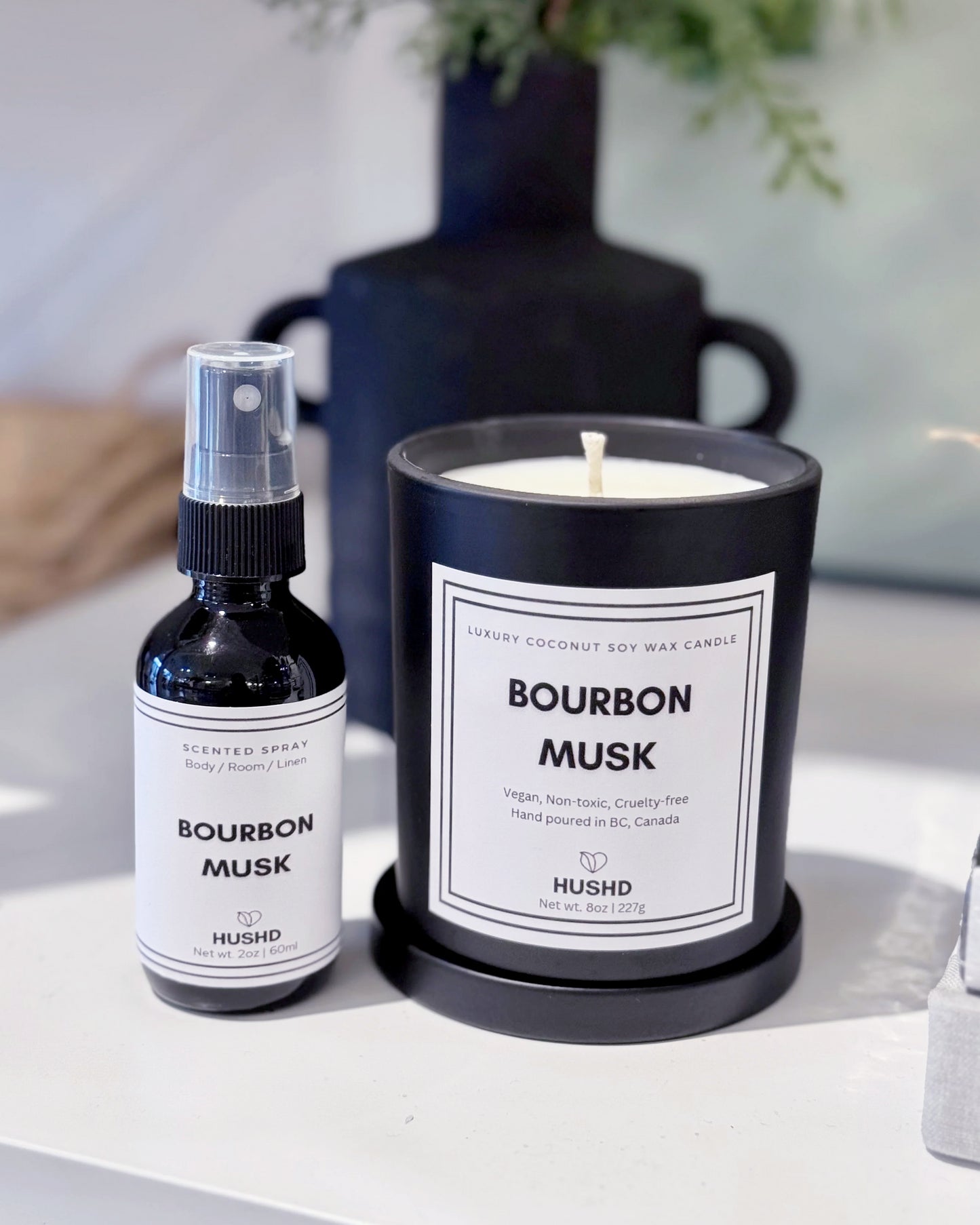 Try our sophisticated bourbon musk scent as a handmade luxury candle or body and room spray.