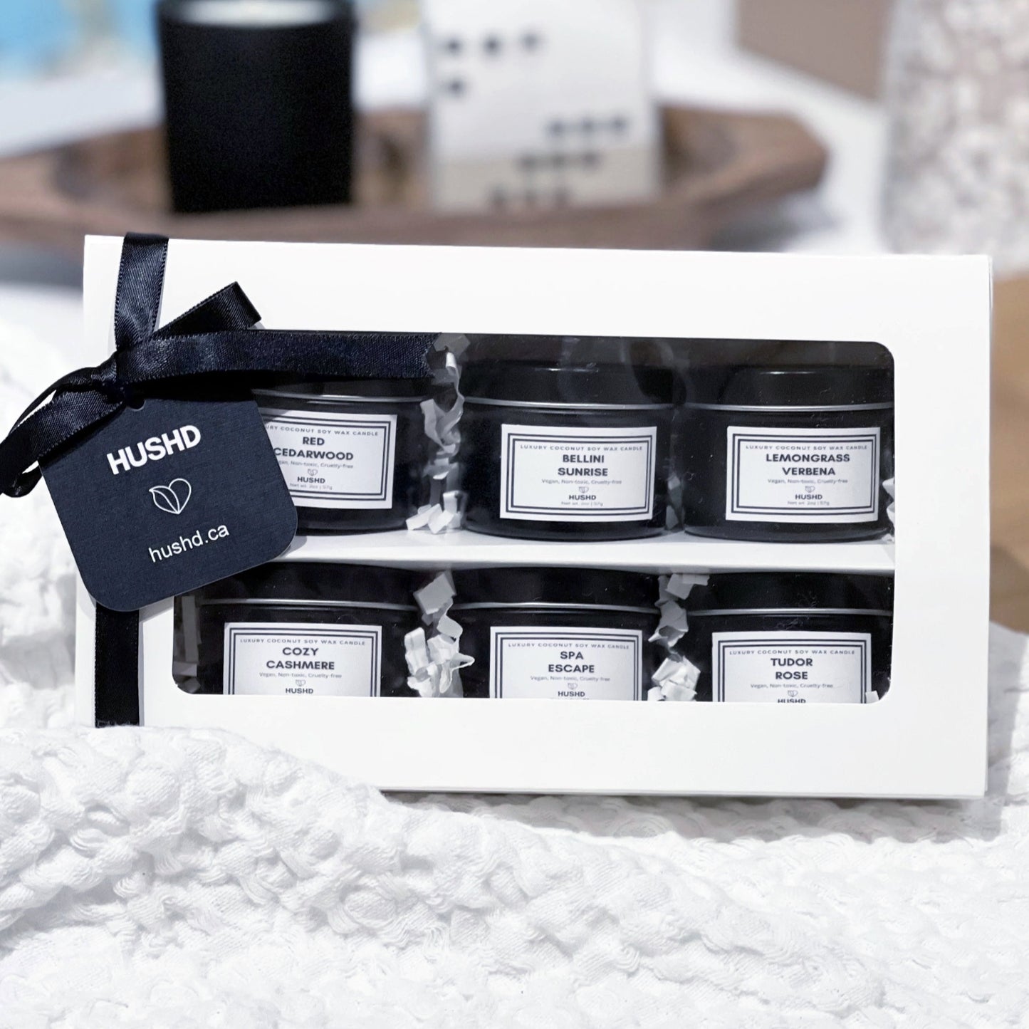 The perfect wellness gift set including 6 luxury candles. Try our coconut soy candles handmade in Canada!