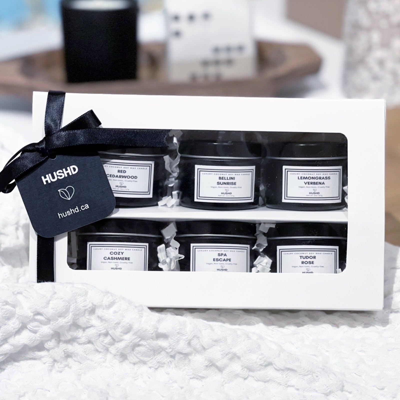 The perfect wellness gift set including 6 luxury candles. Try our coconut soy candles handmade in Canada!
